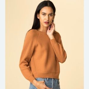 Vince Women’s Cashmere Crewneck Ribbed Sweater, Rust Orange Size Medium